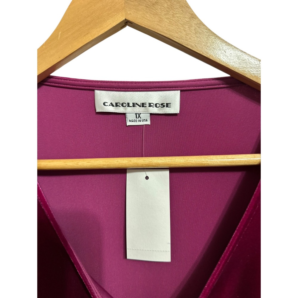Caroline Rose Bella Velvet Bell Sleeve Dress Womens 1X Magenta $285 NEW - Picture 2 of 7